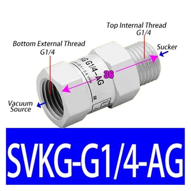 Alt view image 2 of 5 - 1pcs Vacuum Safety Logic Valve Check Valves Sucker SVK-SVKG-G1/8/G1/4/G3/8/G1/2-IG-AG(SVKG G1-4-AG)