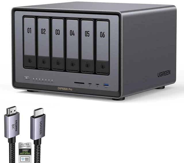 Main image of NASync DXP6800 Pro 6-Bay Desktop NAS Bundle with 6.6FT 8K HDMI Cable Certified