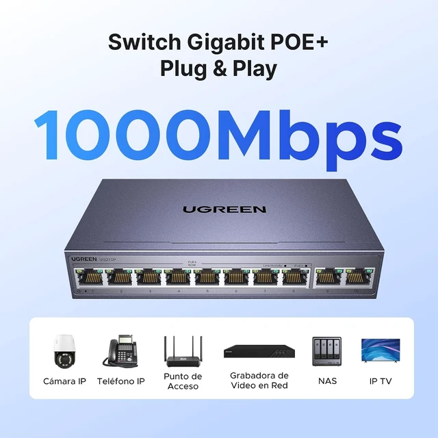Alt view image 4 of 7 - Cat 8 Ethernet Cable Bundle with 10-Port PoE Switch