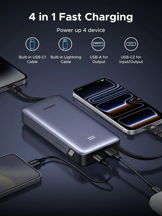 Alt view image 2 of 7 - 20000mAh 30W PD Power Bank with Builtin USBC & Lightning