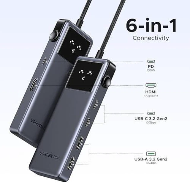 Alt view image 5 of 6 - Power Bank Bundle with Uno 6 in 1 USB-C Hub 10Gbps 4K@60Hz HDMI