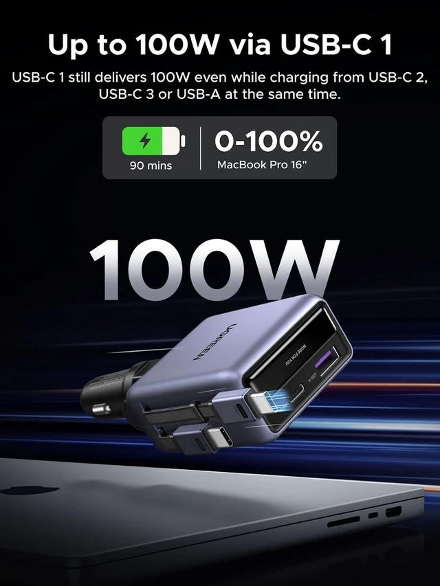 Alt view image 2 of 7 - 150W 4-Port Retractable Car Charger with 100W Retractable Cable