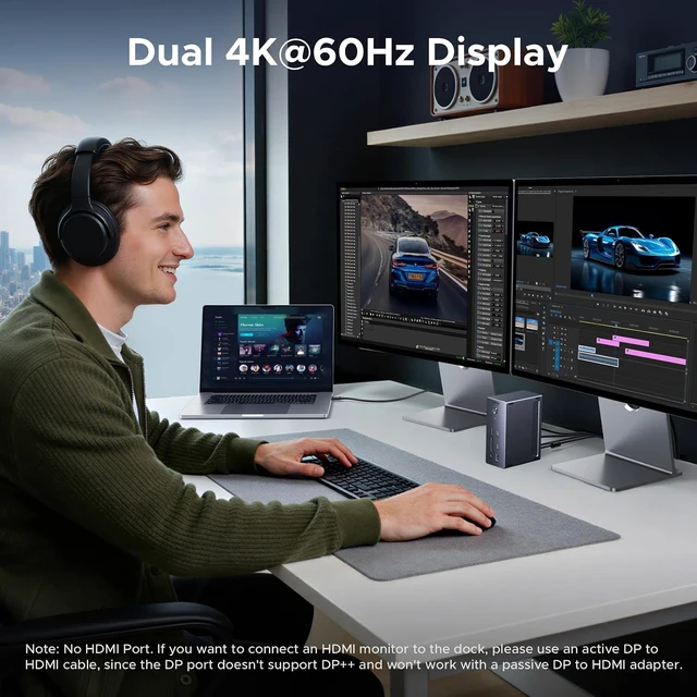 Alt view image 4 of 7 - 13-in-1 Thunderbolt 4 Docking Station, Dual 4K@60Hz, 3xTBT4, 40Gbps