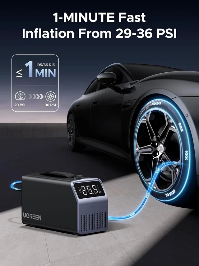 Alt view image 2 of 7 - Portable Tire Inflator Air Compressor, Fast 1-Min Inflation Car Tire Pump with LED Screen, 4500mAh Battery, Preset Pressure & Auto Stop, for Car, Motorcycle, Bike & Ball