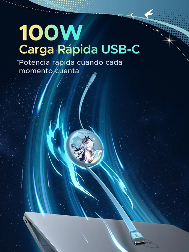 Alt view image 4 of 7 - x Honkai: Star Rail Charging Bundle, 100W Retractable USB-C Cable & 10000mAh 55W Power Bank with Built-in Cable, Fast Charging for MacBook, iPhone 17/16, Galaxy S26/S25, iPad