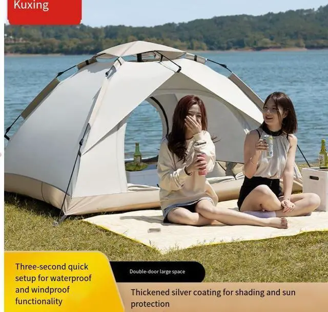 Alt view image 3 of 6 - Outdoor tent with automatic sun protection and wind resistance, fully automatic opening for home use, foldable and waterproof for outdoor camping and picnics, suitable for 3-4 people. blue