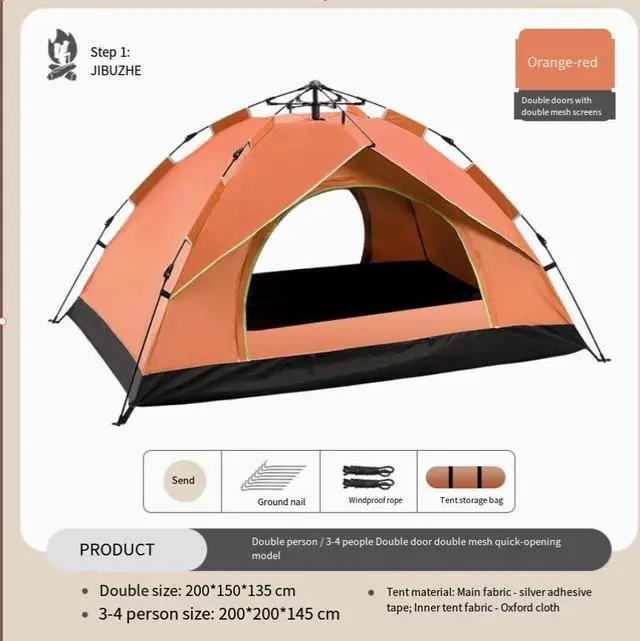 Alt view image 2 of 6 - Outdoor tent with automatic sun protection and wind resistance, fully automatic opening for home use, foldable and waterproof for outdoor camping and picnics, suitable for 3-4 people. blue