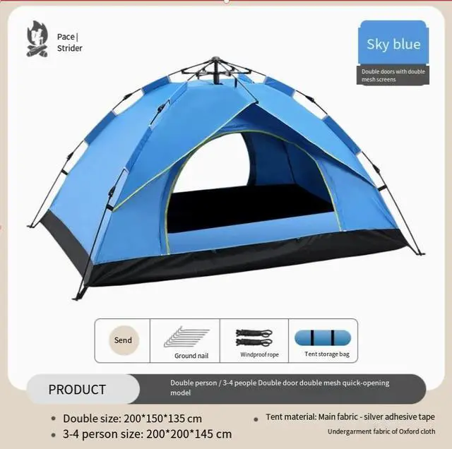 Main image of Outdoor tent with automatic sun protection and wind resistance, fully automatic opening for home use, foldable and waterproof for outdoor camping and picnics, suitable for 3-4 people. blue