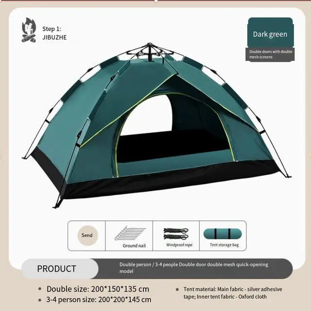 Alt view image 4 of 6 - Outdoor tent with automatic sun protection and wind resistance, fully automatic opening for home use, foldable and waterproof for outdoor camping and picnics, suitable for 3-4 people. blue