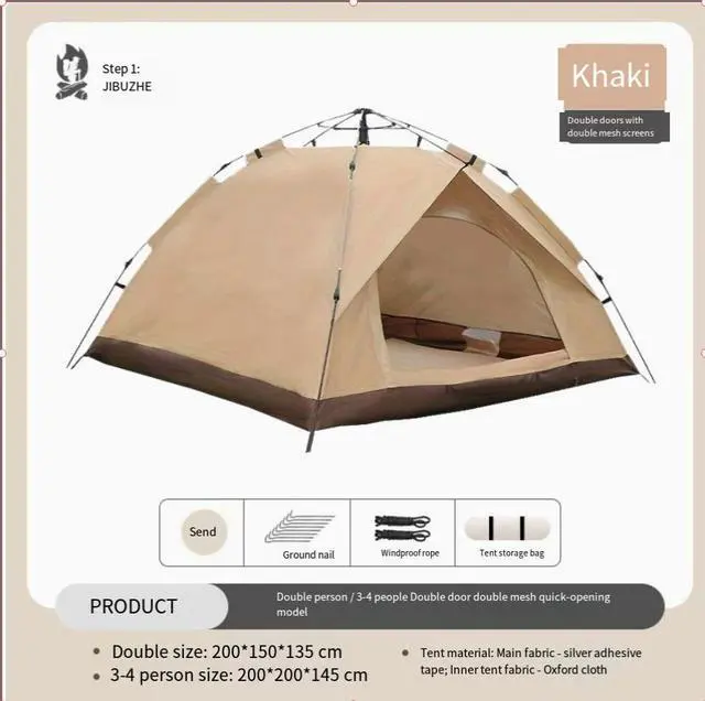 Alt view image 6 of 6 - Outdoor tent with automatic sun protection and wind resistance, fully automatic opening for home use, foldable and waterproof for outdoor camping and picnics, suitable for 3-4 people. blue