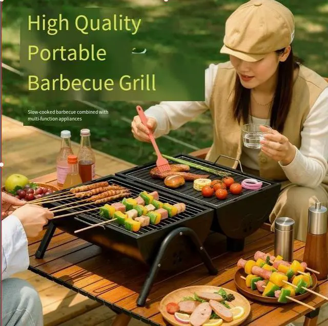 Alt view image 5 of 5 - Barbecue grill - dual-purpose for cooking and grilling, portable outdoor camping, non-smoking barbecue stand, meat cooking stove, manufacturer, gift.