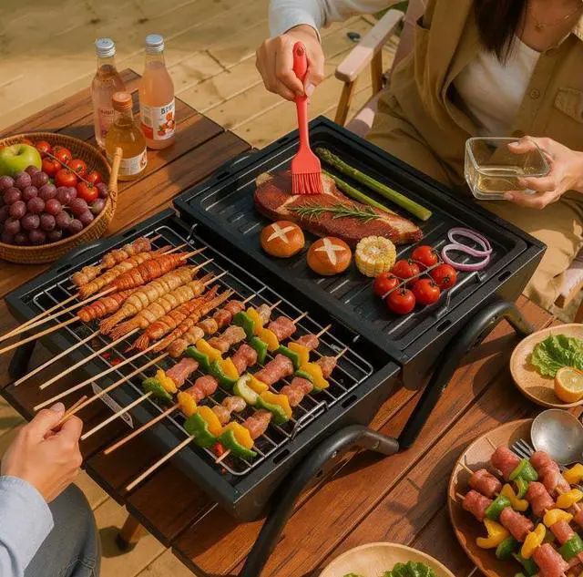 Alt view image 3 of 5 - Barbecue grill - dual-purpose for cooking and grilling, portable outdoor camping, non-smoking barbecue stand, meat cooking stove, manufacturer, gift.