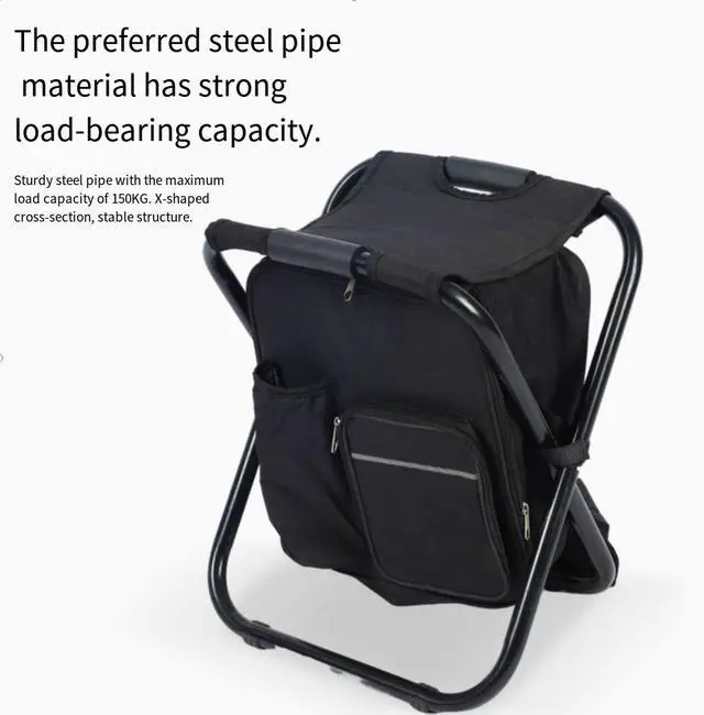 Alt view image 3 of 5 - Outdoor camping and hiking folding chair for outdoor barbecue, leisure beach chair, portable insulated ice bag chair, lightweight and portable, double-shoulder carrying.
