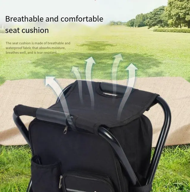 Alt view image 4 of 5 - Outdoor camping and hiking folding chair for outdoor barbecue, leisure beach chair, portable insulated ice bag chair, lightweight and portable, double-shoulder carrying.