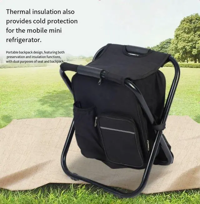 Alt view image 5 of 5 - Outdoor camping and hiking folding chair for outdoor barbecue, leisure beach chair, portable insulated ice bag chair, lightweight and portable, double-shoulder carrying.