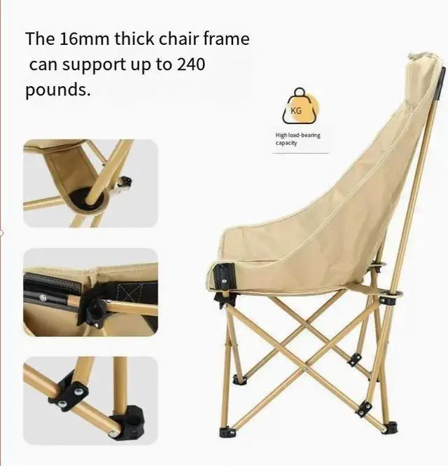 Alt view image 3 of 4 - Outdoor high-back folding chair - Portable picnic camping moon chair - Street vending barbecue seat - Backrest moon chair black