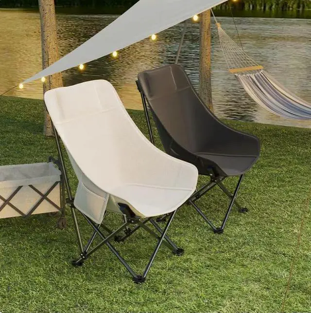 Alt view image 2 of 4 - Outdoor high-back folding chair - Portable picnic camping moon chair - Street vending barbecue seat - Backrest moon chair black