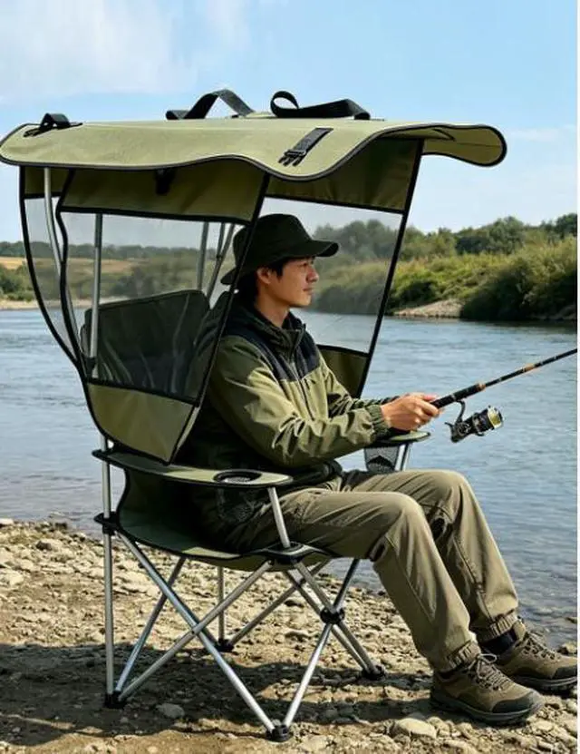 Alt view image 5 of 5 - Fishing chair, folding table, folding chair, outdoor chair, Armchair without canopy 50-50-90 cm red