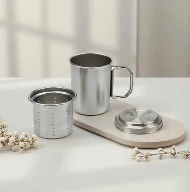 Alt view image 4 of 4 - Outdoor water bottle, 304 stainless steel tea cup, portable folding