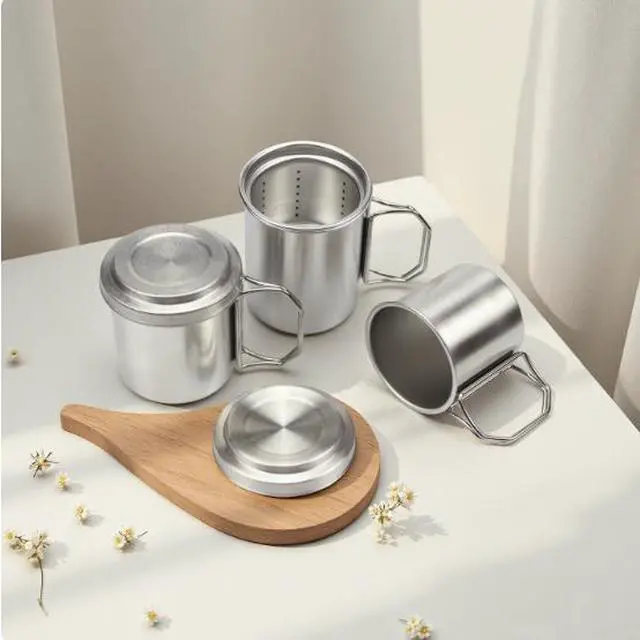 Alt view image 2 of 4 - Outdoor water bottle, 304 stainless steel tea cup, portable folding