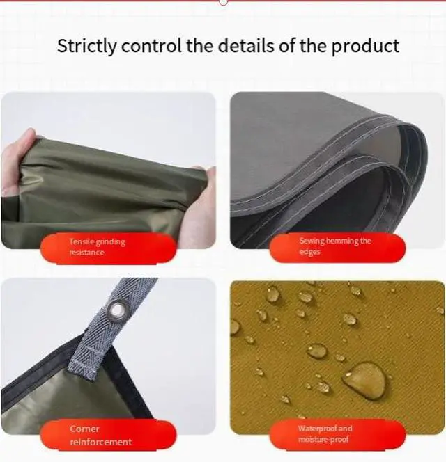 Alt view image 5 of 5 - Thickened Oxford cloth picnic mat, waterproof and wear- Dark khaki fabric including 4 pegs Dark khaki fabric including 4 pegs 210-150cm