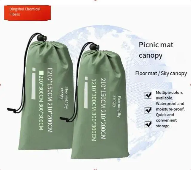 Alt view image 4 of 5 - Thickened Oxford cloth picnic mat, waterproof and wear- Dark khaki fabric including 4 pegs Dark khaki fabric including 4 pegs 210-150cm