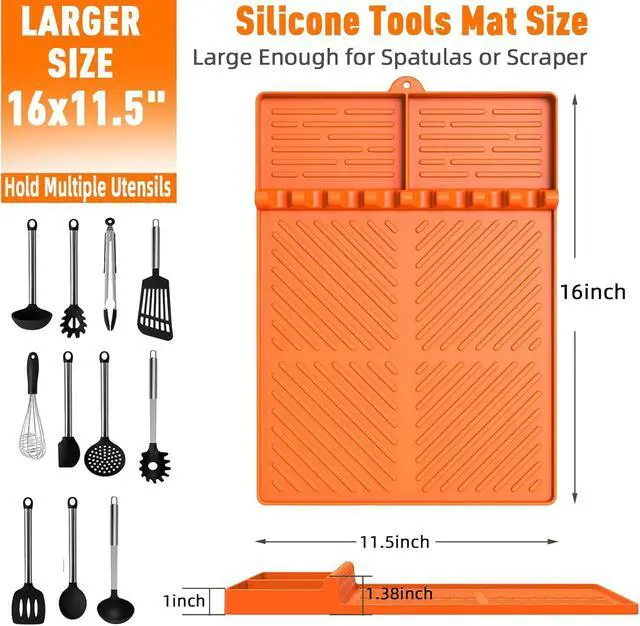 Alt view image 4 of 6 - Silicone Grill Mat Compatible with Blackstone, BBQ Griddle Tools Mat with Drip Pad, Spatula Mat for Outdoor Kitchen Counter, Gifts for Men (Orange)