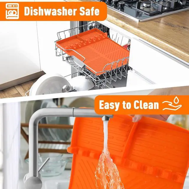 Alt view image 5 of 6 - Silicone Grill Mat Compatible with Blackstone, BBQ Griddle Tools Mat with Drip Pad, Spatula Mat for Outdoor Kitchen Counter, Gifts for Men (Orange)
