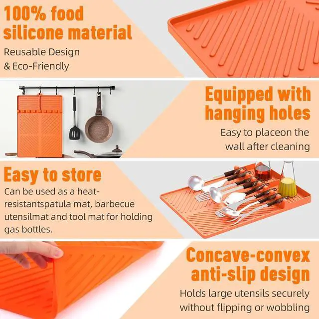 Main image of Silicone Grill Mat Compatible with Blackstone, BBQ Griddle Tools Mat with Drip Pad, Spatula Mat for Outdoor Kitchen Counter, Gifts for Men (Orange)