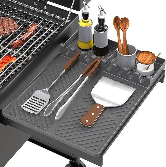 Main image of Silicone Grill Mat Compatible with Blackstone, BBQ Griddle Tools Mat with Drip Pad, Spatula Mat for Outdoor Kitchen Counter, Gifts for Men (Orange) Black