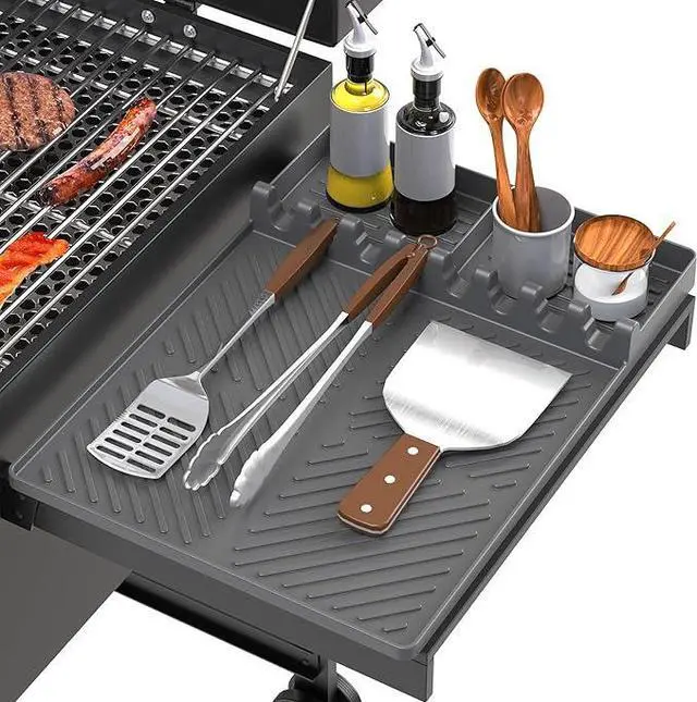 Main image of Silicone Grill Mat Compatible with Blackstone, BBQ Griddle Tools Mat with Drip Pad, Spatula Mat for Outdoor Kitchen Counter, Gifts for Men (Orange) Gray