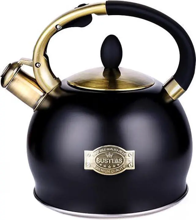 Main image of SUSTEAS Stove Top Whistling Tea Kettle - Food Grade Stainless Steel Teakettle Teapot with Cool Touch Ergonomic Handle, With 1 Silicone Pinch Mitt Included, 2.64 Quart(BLACK)