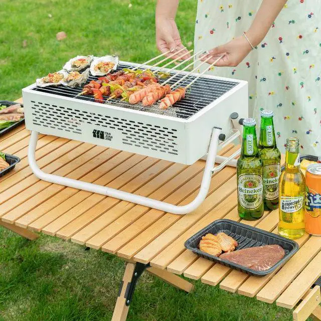 Alt view image 3 of 6 - Outdoor BBQ grill, multi-functional portable folding BBQ rack, Luxury White + Storage Bag