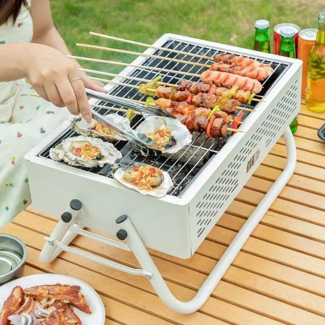 Alt view image 2 of 6 - Outdoor BBQ grill, multi-functional portable folding BBQ rack, Luxury White + Storage Bag