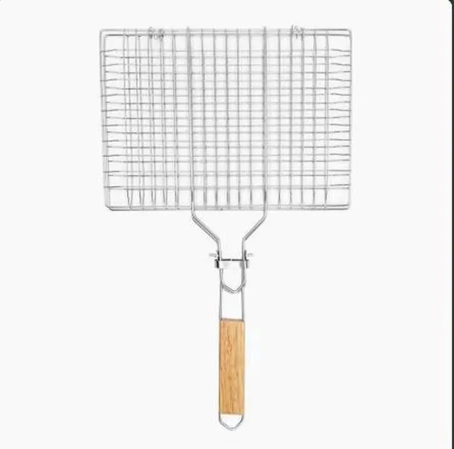 Main image of BBQ stainless steel barbecue tongs, outdoor foldable handle grilling net tongs, barbecue rack, square grilling fish net, sausage tongs