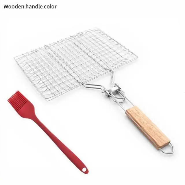 Alt view image 3 of 3 - BBQ stainless steel barbecue tongs, outdoor foldable handle grilling net tongs, barbecue rack, square grilling fish net, sausage tongs