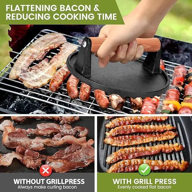 Alt view image 2 of 5 - Blackstone Burger Press Set - 7" Round Smash Burger Press & 8"x4" Rectangle Cast Iron Grill Press with Wooden Handle - Smasher is Perfect for Blackstone Griddle, Pitboss Weber Griddle Grills