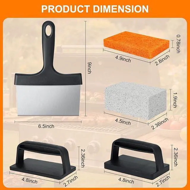 Alt view image 2 of 6 - Griddle Cleaning Kit Compatible with Blackstone - Flat Top Grill Cleaner Grill Cleaning Kit with Grill Brick, Griddle Scraper & Grill Brush, Griddle Seasoning Accessories Kit to Remove Stain