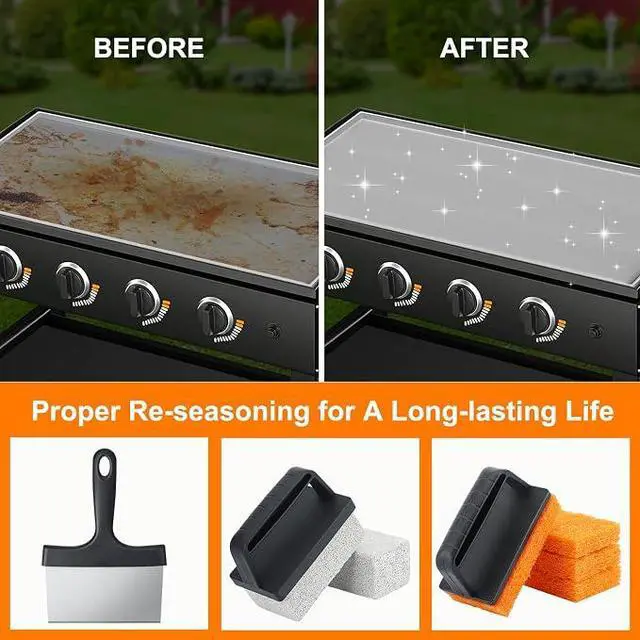 Alt view image 6 of 6 - Griddle Cleaning Kit Compatible with Blackstone - Flat Top Grill Cleaner Grill Cleaning Kit with Grill Brick, Griddle Scraper & Grill Brush, Griddle Seasoning Accessories Kit to Remove Stain