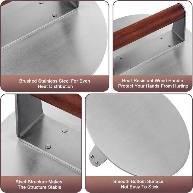 Alt view image 7 of 7 - Extra Large Stainless Steel Burger Press, 8.5" NonStick Hamburger Smasher Tool & Grill Press, 2.5 lbs Heavy Duty Bacon Press with Wood Handle for Blackstone Camp Chef Pitboss Weber Griddle Grills