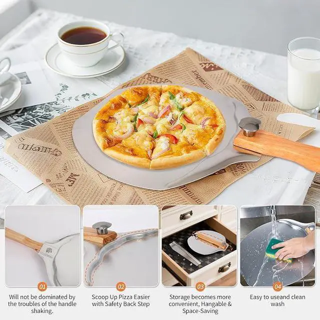 Alt view image 5 of 6 - 12 x 14 Aluminum Pizza Peel Set, Pizza Paddle with Foldable Handle | Pizza Paddle & Rocker Cutter for Pizza Ovens, Bread, Dough & Pastry, Foldable Wooden Handle for Easy Storage