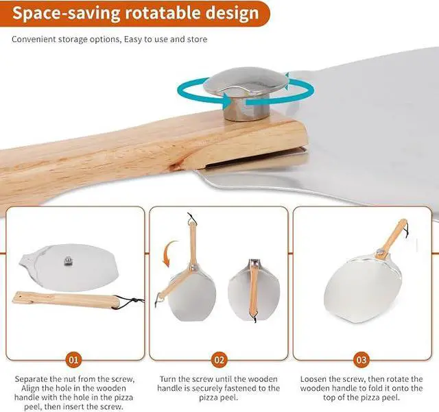 Alt view image 6 of 6 - 12 x 14 Aluminum Pizza Peel Set, Pizza Paddle with Foldable Handle | Pizza Paddle & Rocker Cutter for Pizza Ovens, Bread, Dough & Pastry, Foldable Wooden Handle for Easy Storage