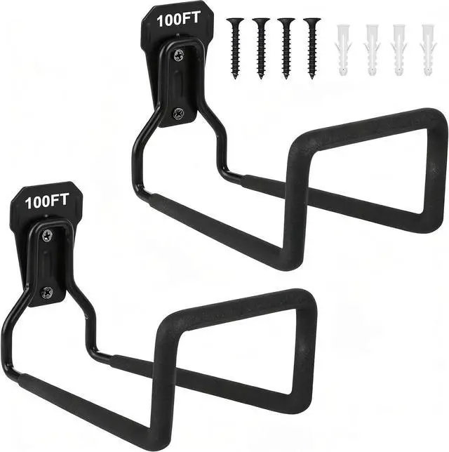 Main image of 2 Pack Metal Garden Hose Holder, Heavy Duty Wall Mount Hose Hanger | Holds Up to 100 Ft Garden, Expandable & Water Hoses, Rust-Resistant Wall Mount Holder for Garage, Patio, Yard&Outdoor Storage
