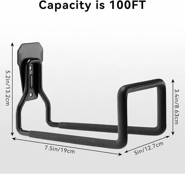 Alt view image 4 of 6 - 2 Pack Metal Garden Hose Holder, Heavy Duty Wall Mount Hose Hanger | Holds Up to 100 Ft Garden, Expandable & Water Hoses, Rust-Resistant Wall Mount Holder for Garage, Patio, Yard&Outdoor Storage