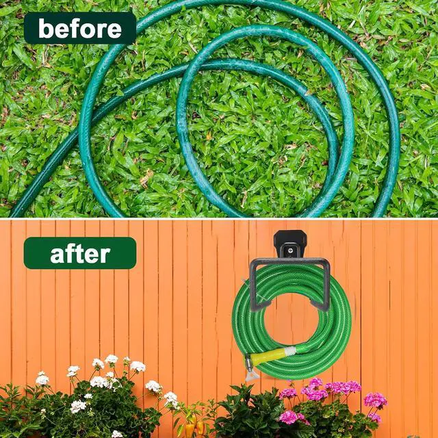 Alt view image 3 of 6 - 2 Pack Metal Garden Hose Holder, Heavy Duty Wall Mount Hose Hanger | Holds Up to 100 Ft Garden, Expandable & Water Hoses, Rust-Resistant Wall Mount Holder for Garage, Patio, Yard&Outdoor Storage