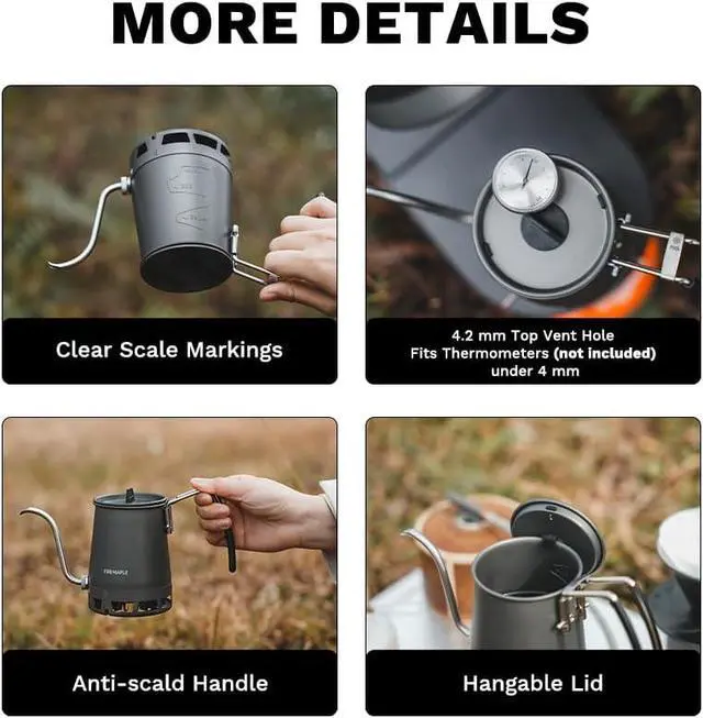 Alt view image 7 of 7 - Fire-Maple Petrel Pour-Over Coffee Kettle 350ml Gooseneck Spout Coffee Pots Detachable Spout Handle Portable Foldable HX Kettle for Camping Backpacking