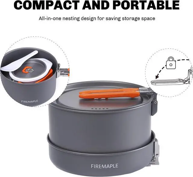 Alt view image 2 of 7 - Feast Outdoor Camping Cookware Set, Portable Stackable Cooking Pot and Pan Kit with Kettle, Saucepans and Spatula for Hiking, Fishing and Backpacking
