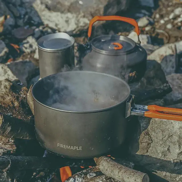 Alt view image 3 of 7 - Feast Outdoor Camping Cookware Set, Portable Stackable Cooking Pot and Pan Kit with Kettle, Saucepans and Spatula for Hiking, Fishing and Backpacking
