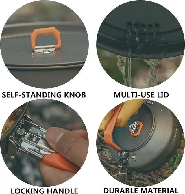 Alt view image 7 of 7 - Feast Outdoor Camping Cookware Set, Portable Stackable Cooking Pot and Pan Kit with Kettle, Saucepans and Spatula for Hiking, Fishing and Backpacking