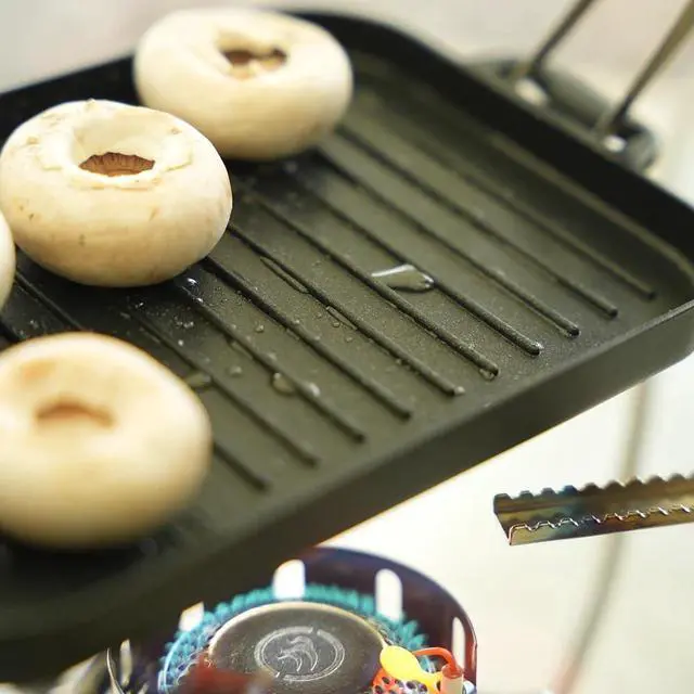 Alt view image 6 of 7 - Compact Aluminium Alloy Mini Griddle Set with Stainless Steel Tongs - Portable Heating Kit for Outdoor and Indoor Use